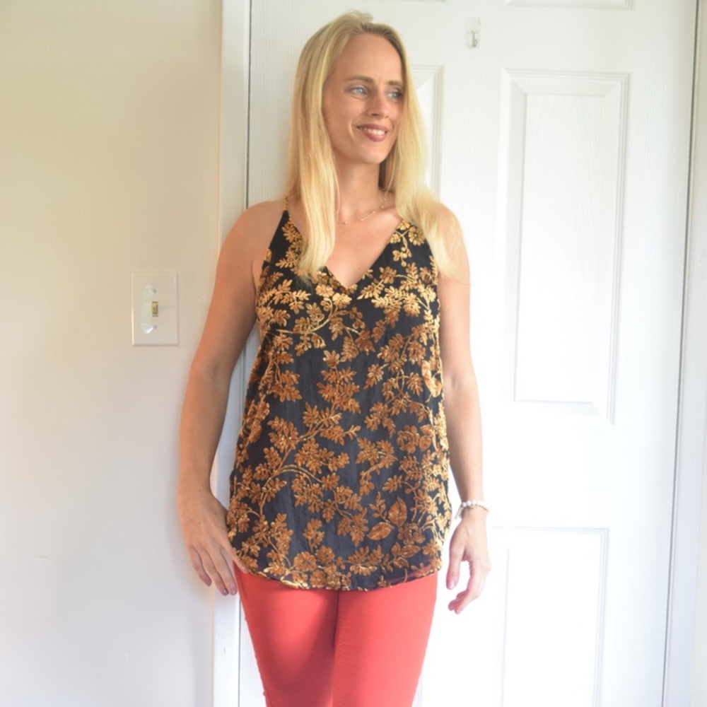 Loft  Black and Gold Tank XS Holiday Style